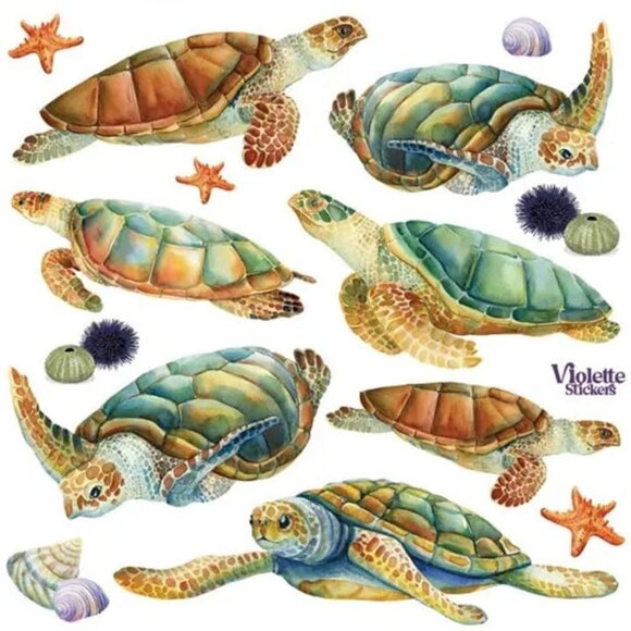 3 for $15 - NEW Sea Turtles Stickers - 2‎ Sticker Sheets for Stationary - Picture 1 of 2